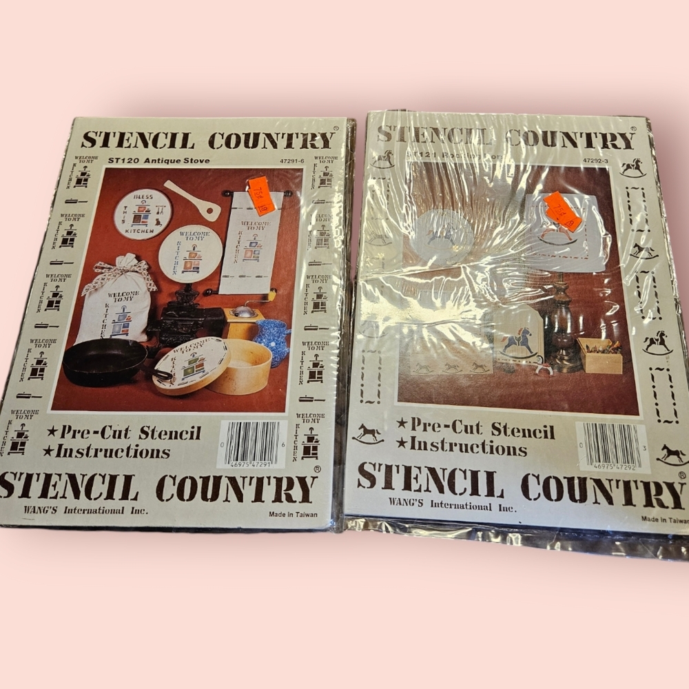Wangs Stencil Country Precut Plastic Stencil "Antique Store" and "Rocking Horse"